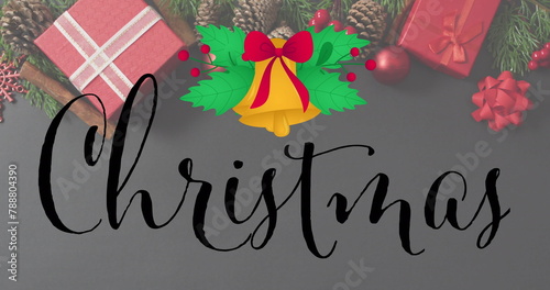 Holiday decorations surround bold Christmas text, signaling celebration time