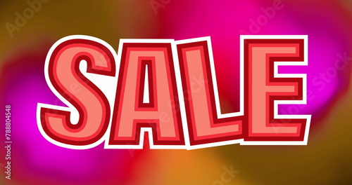 Bold red SALE text stands out against blurred colorful background