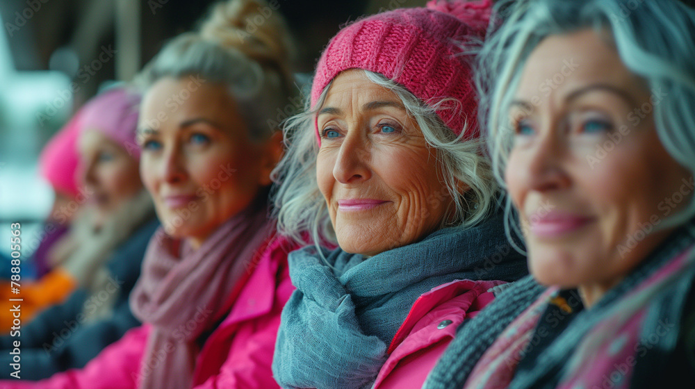 AI generated illustration of a middle-aged woman sitting with a group of women AI generated illustration of a middle-aged woman sitting with a group of women