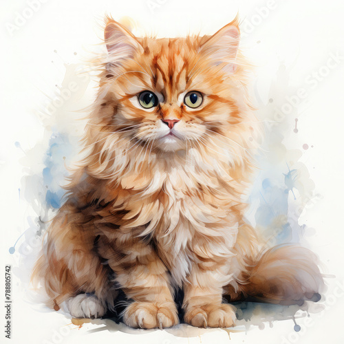 Watercolor Persian cat, clipart Illustration, Generative Ai