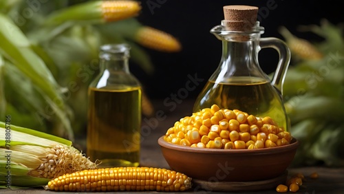 Corn Duo: Corn and Corn Oil Set Against White Background