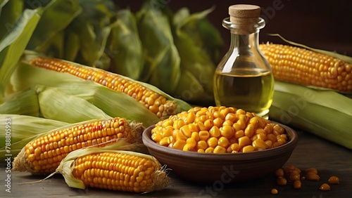 Wholesome Ingredients: Corn and Corn Oil on White Background