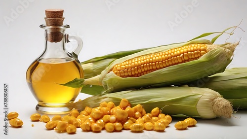 Cornucopia: Corn and Corn Oil on White Background