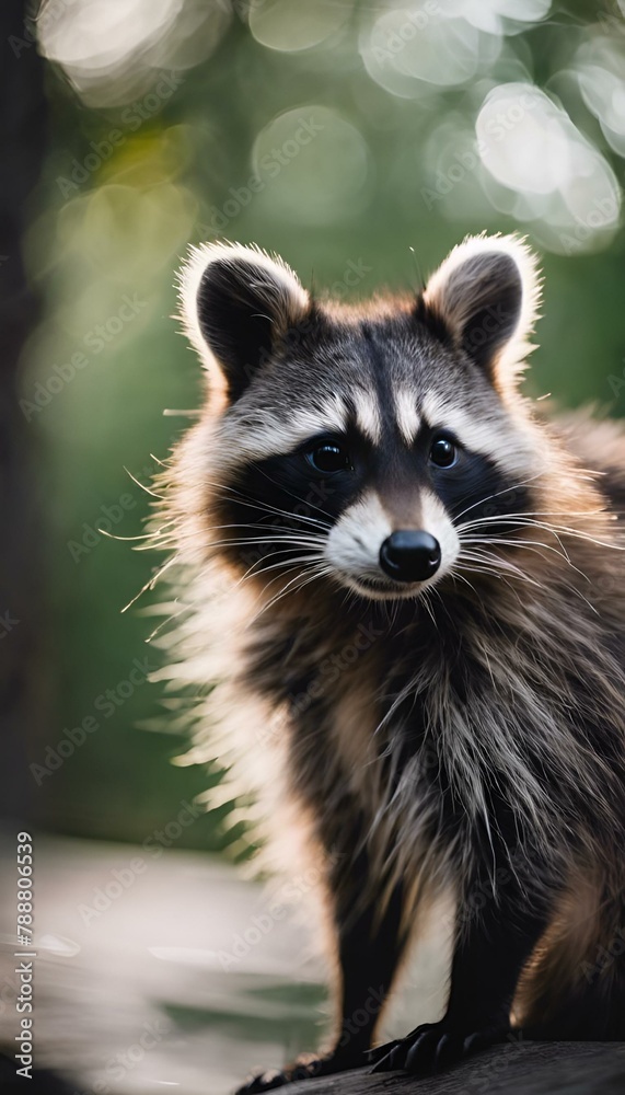 AI generated illustration of a raccoon making eye contact with the camera
