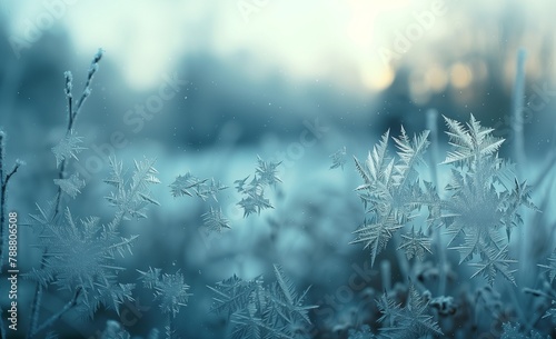 AI generated illustration of beautiful frost-covered plants in a forest setting