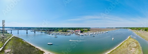 Photos Panoramic shot of the harbor with moored boats
