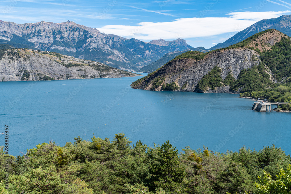 Scenic view overlooking the Lake of Serre-Poncon, Hautes-Alpes, France Scenic view overlooking the Lake of Serre-Poncon, Hautes-Alpes, France