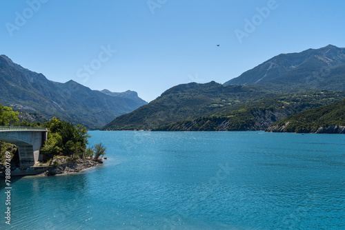 Scenic view overlooking the Lake of Serre-Poncon, Hautes-Alpes, France photo
