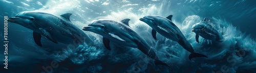 A pod of dolphins swimming in the ocean. photo