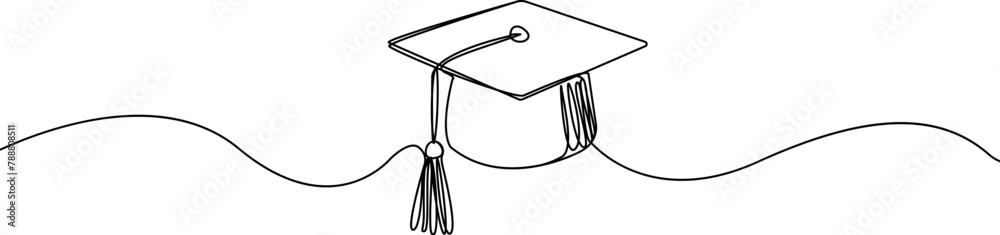 Graduation hat cap one continuous line.Academic cap line art.Student hat one line drawing.Single continuous line art of graduation cap. Graduation hat cap one continuous line.Academic cap line art.Student hat one line drawing.Single continuous line art of graduation cap.