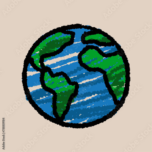 Hand-Drawn Marker Illustration of the Earth Globe, Scalable Vector. Simple Planet Drawing, Isolated on Light Pastel Background