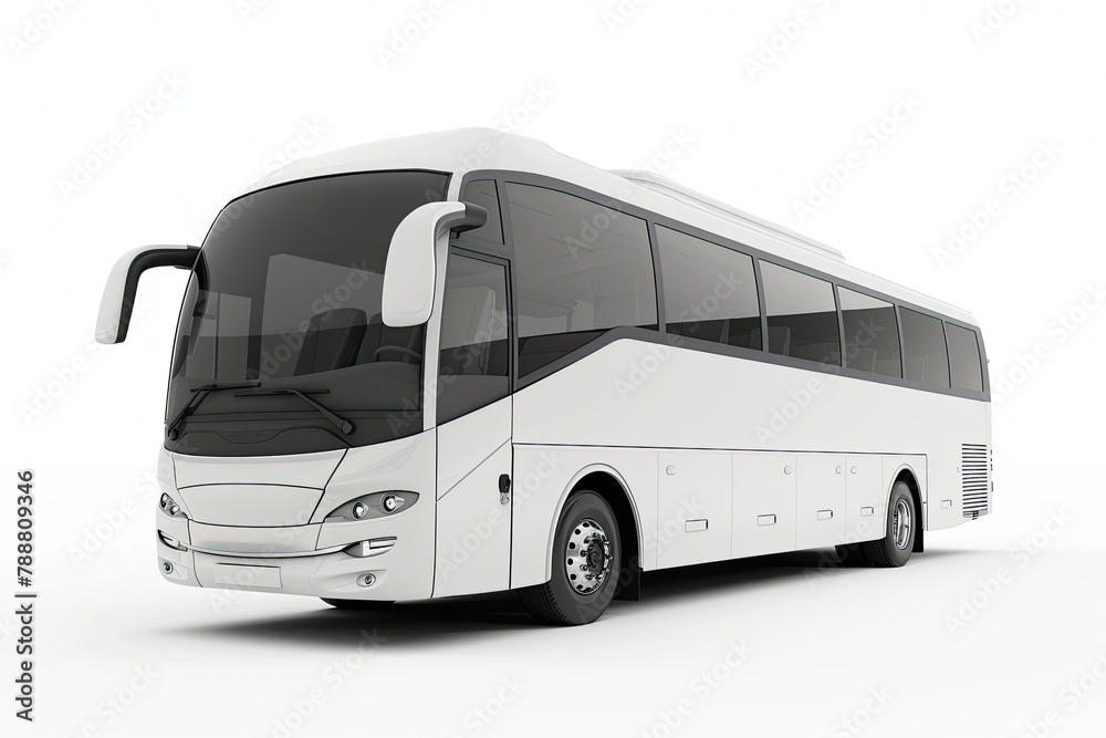 White big tour bus front left angle view isolated on white background. 3D White big tour bus front left angle view isolated on white background. 3D