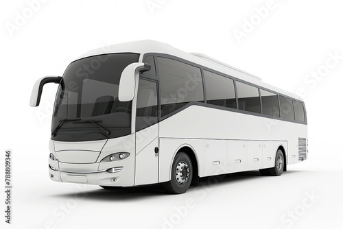White big tour bus front left angle view isolated on white background. 3D