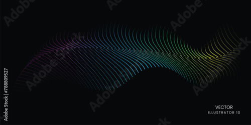 Flowing dot particles wave pattern blue and green gradient light isolated on a black background. Vector in concept of AI technology, science, and music. © jahidhassan496