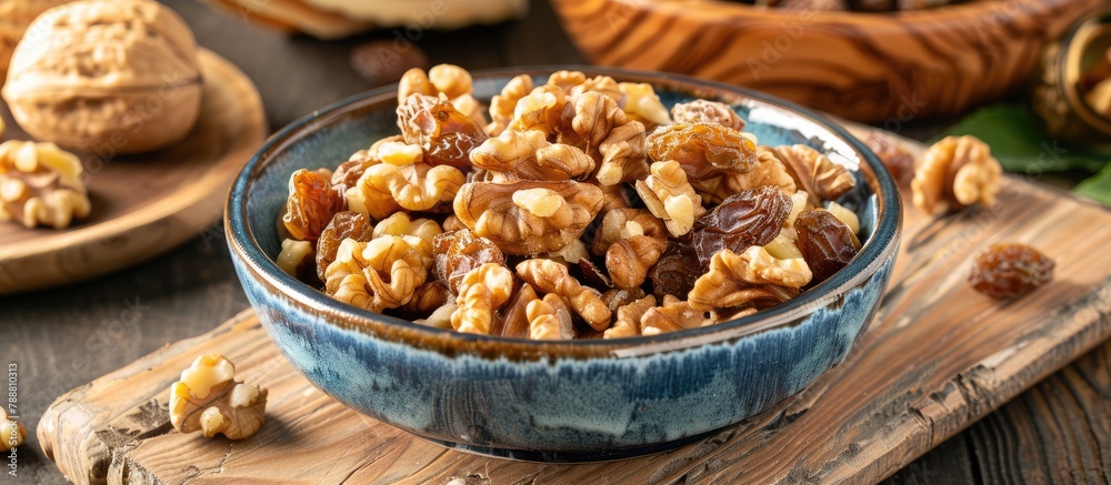 Salad made with walnuts and raisins Salad made with walnuts and raisins
