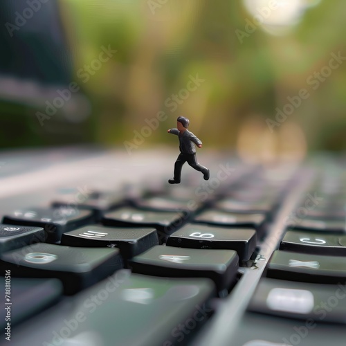 Lilliputian Leap: Miniature Person on Computer Keyboard