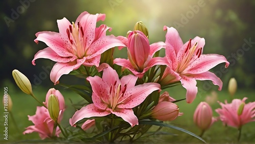 Soft Elegance: Pink Lily Flowers Set on White Background