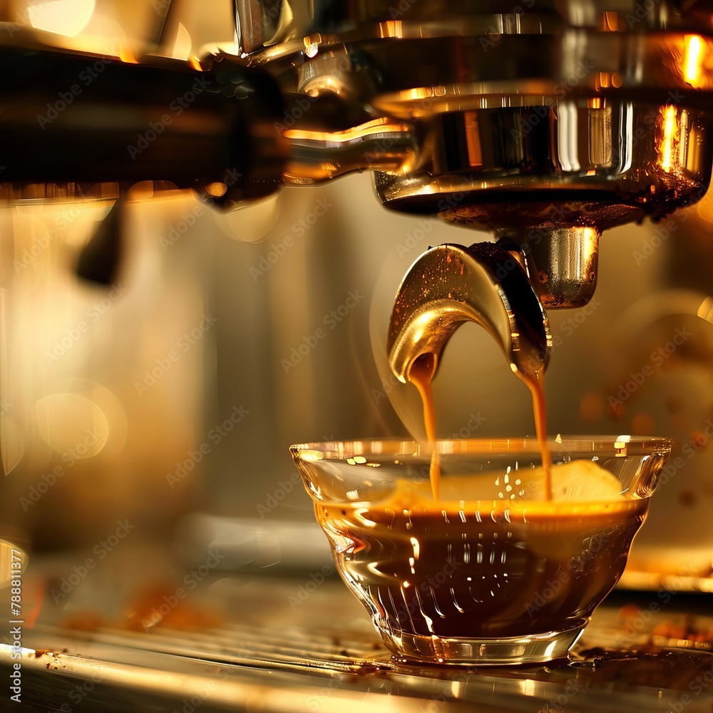 Crafted Perfection: Espresso Pouring from Professional Coffee Machine