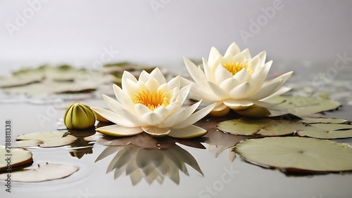 Pure Serenity: Water Lily Flowers Against White Background