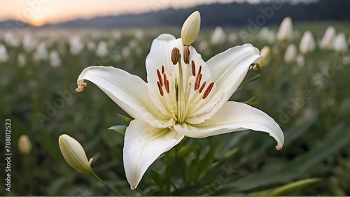 Serene Beauty  White Lily Flower in the Field