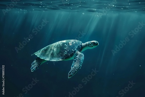 majestic sea turtle swimming gracefully in the vast ocean depths underwater wildlife portrait