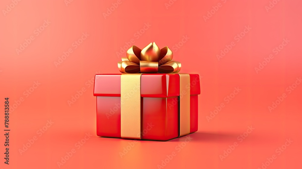 A beautiful red gift box with a gold ribbon and bow on a red background. The perfect image for a special occasion. A beautiful red gift box with a gold ribbon and bow on a red background. The perfect image for a special occasion.