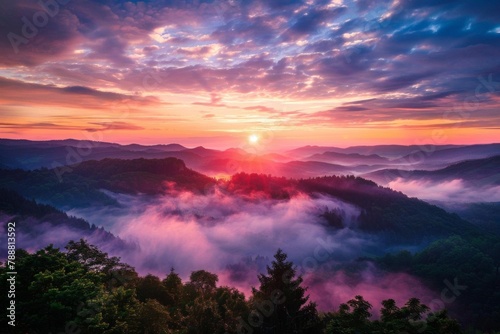 majestic sunrise over misty mountains landscape photography