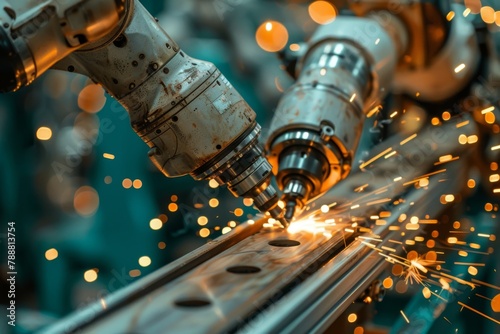 Welder Cutting Metal With Sparks photo