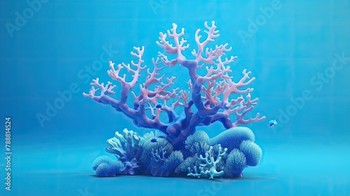 Fototapeta Naklejka Na Ścianę i Meble -  Underwater coral reef garden with blue and pink corals and tropical fish. 3D rendering.