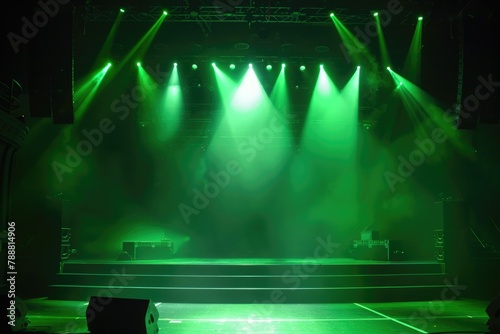 empty stage, bright green spotlights. start of the show. theater, concert hall © Al