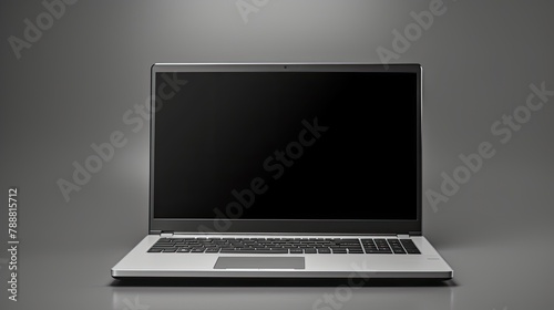 Laptop with blank screen on gray background. 3D illustration.