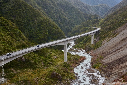 Arthur's Pass in New Zealand, bridge over mountain river