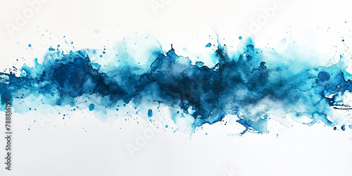 Dark blue azure horizontal watercolor splash on a white background.  © Saulo Collado