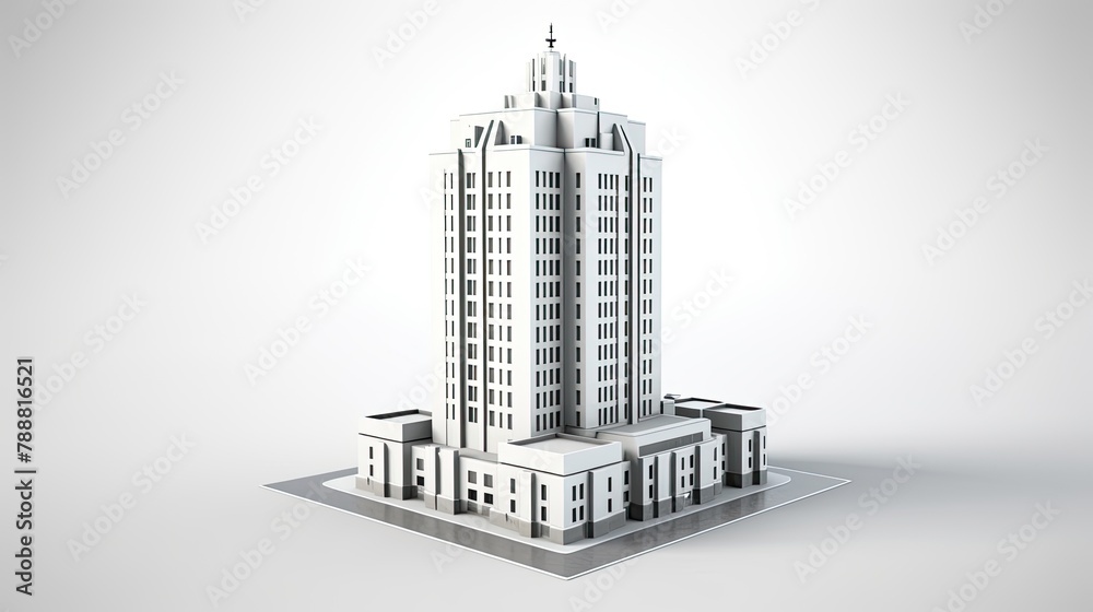 A 3D rendering of a tall office building with a lot of windows. It is white and has a square base. The building is surrounded by a flat surface. A 3D rendering of a tall office building with a lot of windows. It is white and has a square base. The building is surrounded by a flat surface.