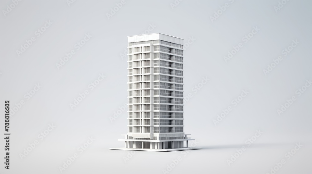 3D rendering of a modern skyscraper isolated on a white background. The building is made of glass and steel and has a reflective surface. 3D rendering of a modern skyscraper isolated on a white background. The building is made of glass and steel and has a reflective surface.