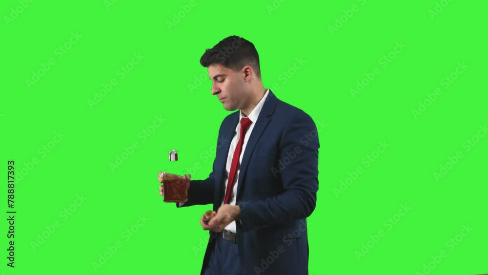 Businessman Drinking Liquor in Suit green screen chroma key Businessman Drinking Liquor in Suit green screen chroma key