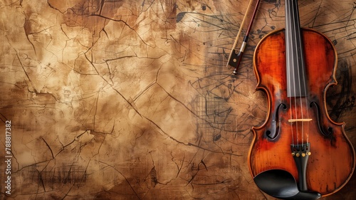 Classic violin rests on aged map with visible creases and weathering