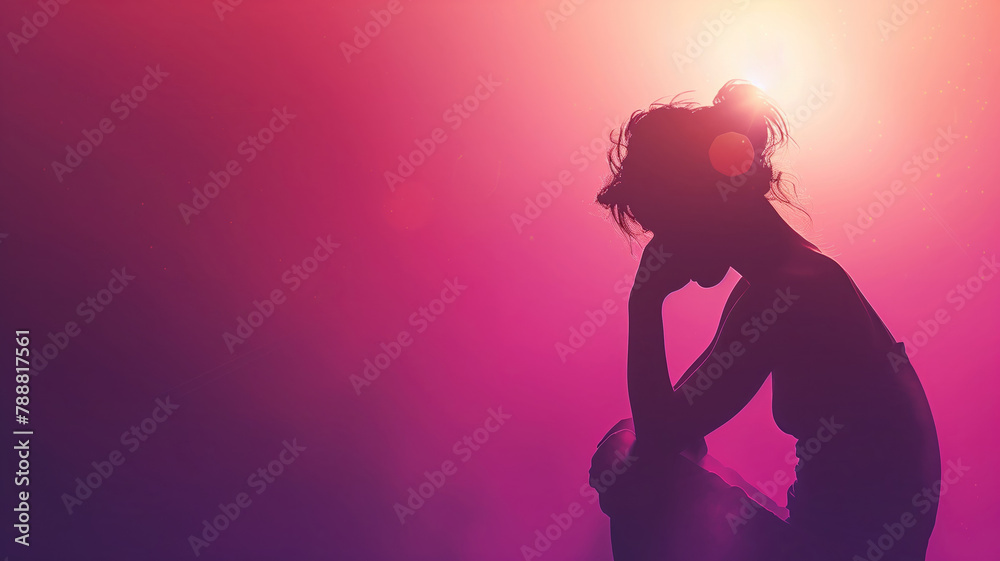 Silhouette of person with headphones against vibrant pink and purple background, possibly enjoying music