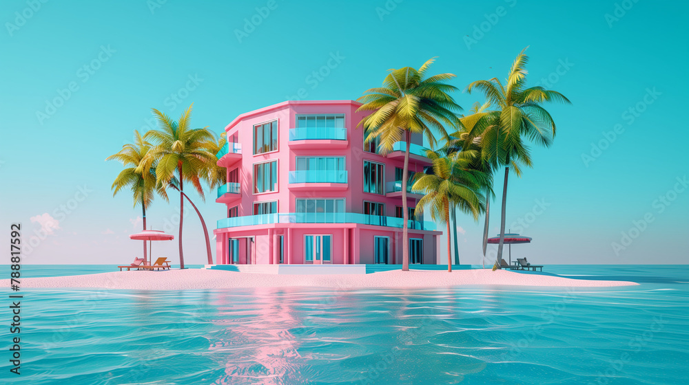 Naklejka premium Holiday apartment on an island with palm trees