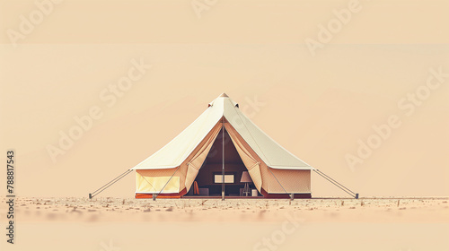 Illustrated tent isolated on creamy background. Concept of glamping