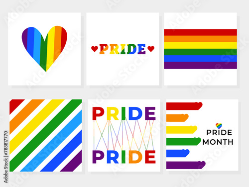 Set of vector banner templates with LGBTQ symbols. Social media post, stories, LGBT rainbow flag poster template. A collection of cards to celebrate pride month. Gay Pride. Flat style illustration.