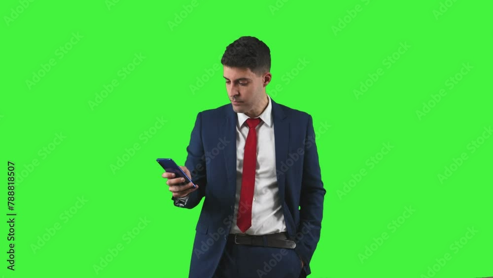 copyspace Businessman texting on smartphone green screen chroma key copyspace Businessman texting on smartphone green screen chroma key