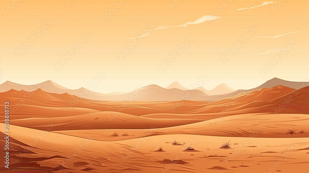 Fototapeta premium This is a beautiful landscape of a desert. The warm colors of the sand and sky create a peaceful and serene scene.