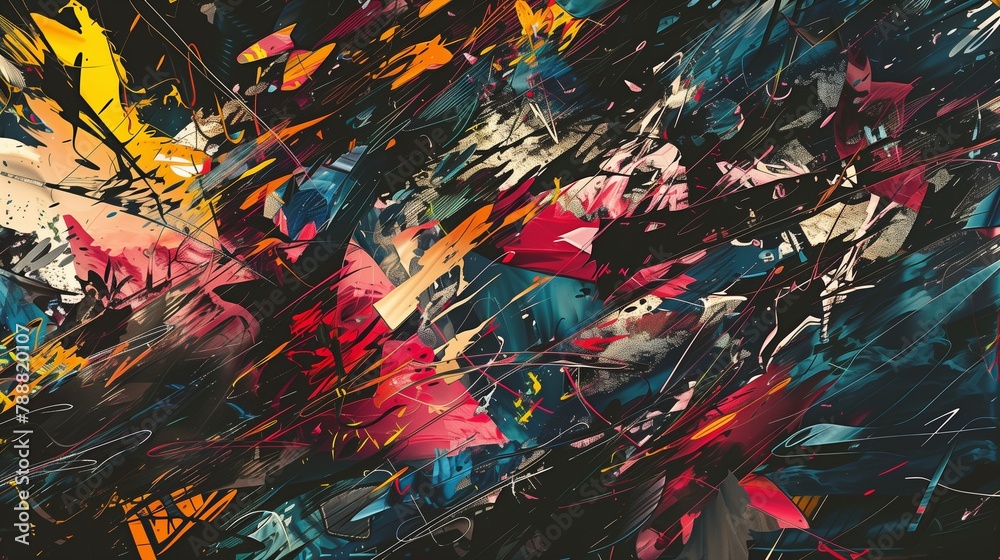 Colorful abstract images created with the concept of state of mind and state of chaotic mind. Use dynamic lines, fragmented shapes, distorted perspectives, and a vibrant color palette. Colorful abstract images created with the concept of state of mind and state of chaotic mind. Use dynamic lines, fragmented shapes, distorted perspectives, and a vibrant color palette.