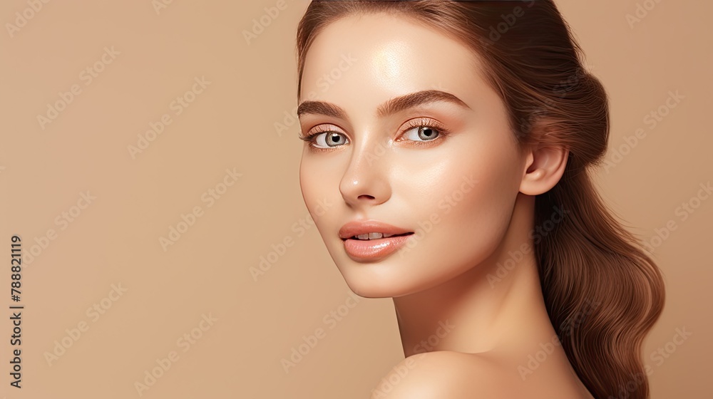 Closeup portrait of beautiful young woman with perfect smooth skin, natural makeup and toothy smile. Closeup portrait of beautiful young woman with perfect smooth skin, natural makeup and toothy smile.