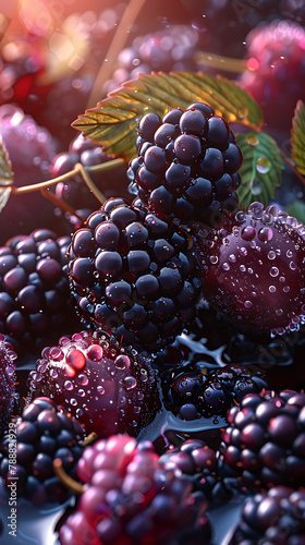 Beautiful presentation of Sliced blackberries, hyperrealistic food photography