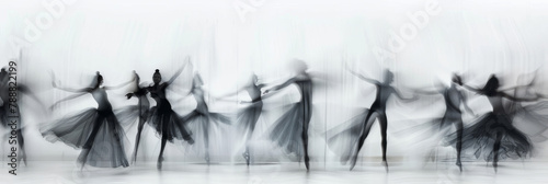 a long exposure photograph of multiple people ballet dancers, motion blur