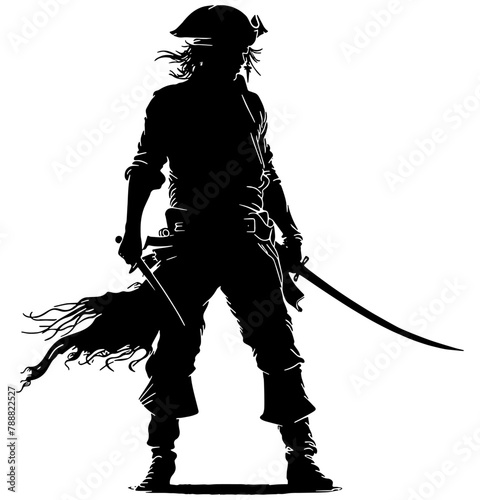 Silhouette of a pirate with swords, isolated  photo