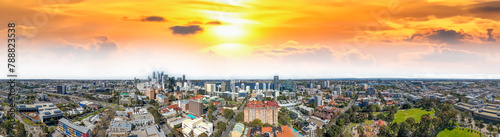 Perth skyline, Western Australia. Beautiful panoramic aerial view of city skyline