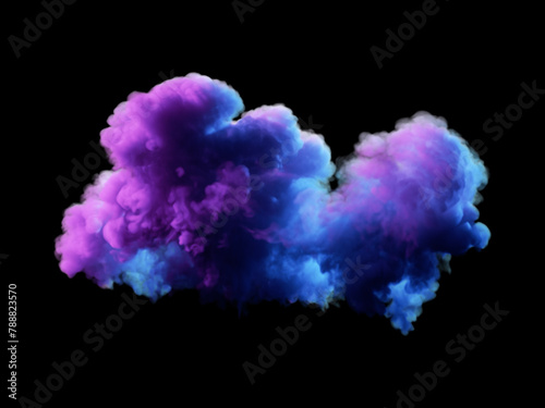 3d render, fantastic colorful cloud illuminated with pink blue neon light, isolated on black background